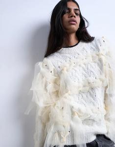 Вязаный клетчатый джемпер Topshop с лентами цвета слоновой кости