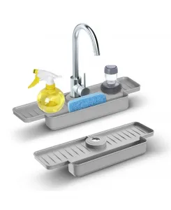 Силиконовый коврик для слива воды из крана с мыльницей Cheer Collection, серый