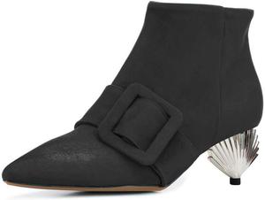 Женские стильные ботильоны XYD с металлической отделкой, невысоким каблуком, заостренным носком, боковой молнией и пряжкой, короткие офисные повседневные туфли, Black Silver