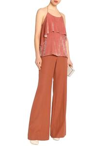 Marybeth Antique Rose Velvet Ruffle Top Blouse In Pink Alice + olivia