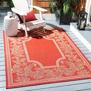 Ковер SAFAVIEH, 122 x 171 см, Washable Rug Outdoor Courtyard Collection - , красный и натуральный, без линьки и легкий в уходе, идеально для патио, заднего двора, прихожей (CY3305-3707)