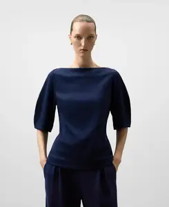 Женский топ с вырезом лодочка и пышными рукавами Adolfo Dominguez, темно-синий