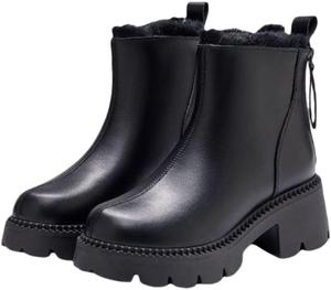 Женские модные короткие ботинки - с толстой подошвой, теплые, на молнии, удобные и противоскользящие - подходят для осени и зимы или для работы. HoaloX, Black