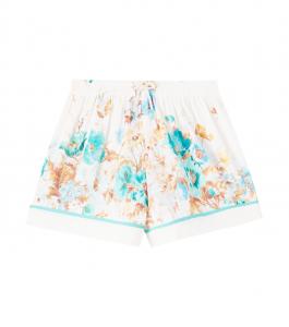 Шорты Scarborough из хлопка с цветочным принтом Zimmermann Kids, Cream/Teal Floral