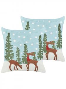 Beliani Комплект из 2 декоративных подушек цвета мяты перечной в сине-зелено-коричневой цветовой гамме