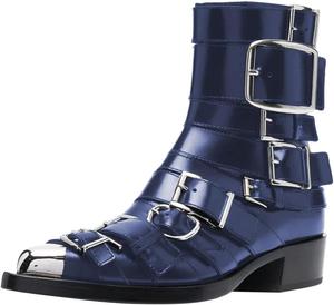 Женские ботинки FSJ классические с острым носком из металла, пряжки, на щиколотку, боковая молния, низкий устойчивый каблук, стильные уличные повседневные туфли, размеры 4-16 US, Bule