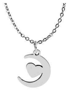 Adeliás Женский кулон - Кулон «Луна и сердце» из нержавеющей стали, серебристый