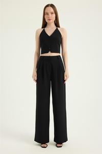 Широкие брюки со складками спереди HOME STORE, черный