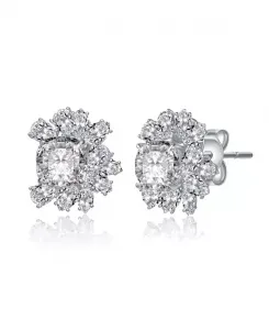 Серьги-Гвоздики с цветочным узором из стерлингового серебра 14 карат, покрытые золотом с кубическим цирконием Genevive, silver