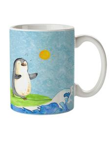 Детская кружка Пингвин-серфер без слогана, цвет ледяной синий Mr. & Mrs. Panda