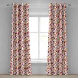 Штора на люверсах ABAKUHAUS с перьями, маркировка кистью, нарисованная вручную иллюстрация природы, этнические мотивы, декоративные двухпанельные шторы, 280 см x 175 см, оранжевый, бежевый, фиолетовый Abakuhaus