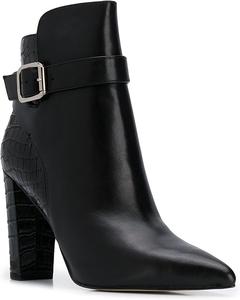 Generic Женские ботильоны с заостренным носком, высокие на массивном каблуке, короткие ботинки, сексуальные вечерние туфли, модные кожаные ботинки с классической боковой молнией, повседневные ботильоны на толстом каблуке