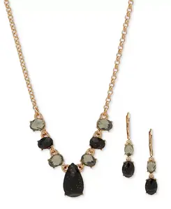 Серьги-Подвески с золотыми камнями и фронтальное ожерелье, 16 дюймов + удлинитель 3 дюйма Anne Klein, jet