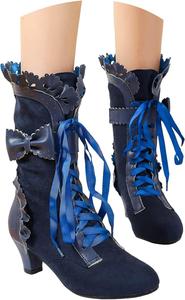 Сапоги ведьмы для женщин. Винтажные Викторианские сапоги. Зашнуровать боковую молнию. Свадебные ботильоны. Милый бант. Костюмы для косплея. Пинетки. Удобные туфли до середины икры. Готические персонажи. JYSwoshoe, Blue-A