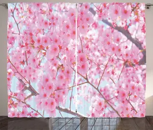 Штора ABAKUHAUS в деревенском стиле с цветочным рисунком, японская сакура, присборенная штора для спальни с петлями и крючками, 280 x 175 см, нежно-розовый Abakuhaus