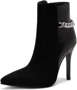 DEERBUNNY Классические женские ботильоны на шпильке с металлической цепочкой, боковой молнией, заостренным носком, короткие модные вечерние ботинки на высоком каблуке