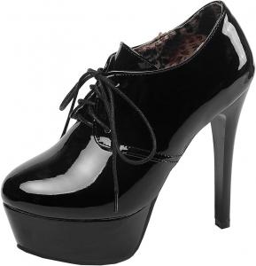 Женские туфли на высоком каблуке-шпильке с лакированной платформой, шнуровкой, короткие ботильоны, закрытый носок, вечеринка или деловая обувь на высоком каблуке Generic, Black