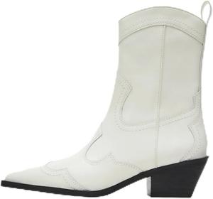 Женские западные ботильоны с боковой молнией, сшитым соединением, заостренным носком и массивным каблуком OAKUMSAS, White