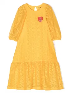 Кружевное платье с объемными рукавами Mini Rodini, желтый