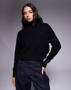 HUGO BLUE Sesty джемпер свободного кроя с высоким воротом и однотонным логотипом черного цвета