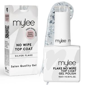 Лак для ногтей mygel no wipe top coat Mylee, silver flake, объем 15 мл