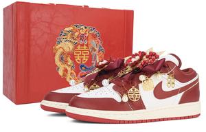 Jordan Кроссовки Air 1 Wedding Shoes амортизирующие, износостойкие низкие винтажные баскетбольные Gold Red