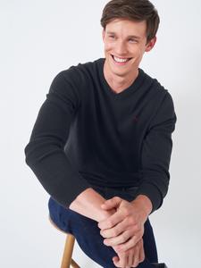 Однотонный джемпер из органического хлопка с V-образным вырезом Crew Clothing, черный