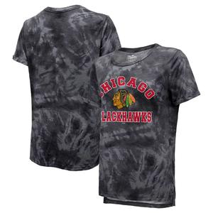 Черная женская футболка бойфренда Chicago Blackhawks Majestic Threads с принтом тай-дай Majestic