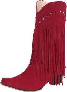 Женские ковбойские сапоги IWIHMIV с заостренным носком, вестерн, удобные, на массивном каблуке, с кисточками, без застежки, Red