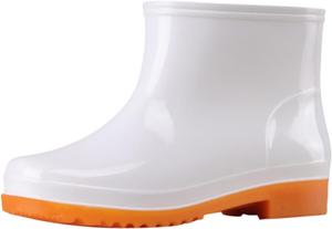 Сапоги от дождя для женщин, короткие водонепроницаемые женские сапоги для широкой голени, садовая обувь, легкие резиновые сапоги с антискользящей подошвой, удобные ботинки на щиколотку Generic, White