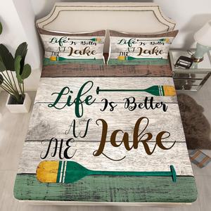 Erosebridal Комплект постельного белья Lake Boating в стиле рустик с принтом озера и весла, Multi 39