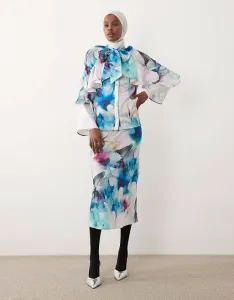 Атласная юбка макси IAAL с акварельным цветочным принтом