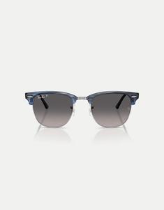 Солнцезащитные очки Ray-Ban Clubmaster с серыми поляризованными линзами в полоску синего цвета на серебристом фоне