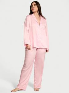 Длинный пижамный комплект из глянцевого атласа Victoria'S Secret, jacquard angel pink crest jacquard