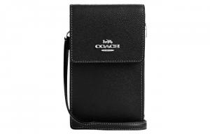 Кожаный чехол для телефона с поперечным зерном Миниатюрная женская наплечная сумка через плечо Черная сумка кроссбоди COACH