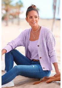LASCANA Женский кардиган с косой вязкой, сирень