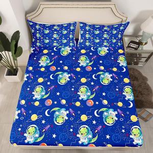 Erosebridal Комплект постельного белья Astronaut Dinosaur Queen с космическим принтом планет и звезд для детей, Green Blue