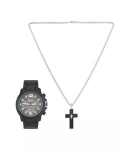 Подарочный набор мужских кварцевых часов из черного сплава 46 мм American Exchange, черный