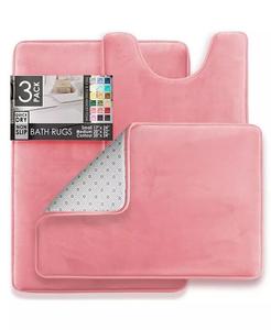 Набор из 3 ультрамягких нескользящих плюшевых ковриков для ванной из пены с эффектом памяти — маленький, большой и контурный Clara Clark, розовый