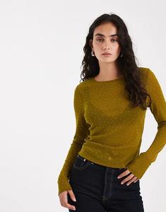 Текстурированный сетчатый лонгслив с длинными рукавами ASOS DESIGN оливкового цвета