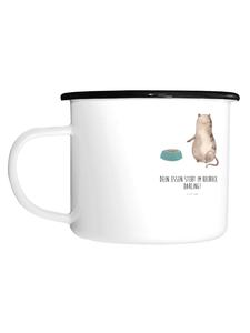 Эмалированная кружка XL с надписью Кот ест на белом фоне Mr. & Mrs. Panda