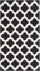 Ковер SAFAVIEH, 92 x 153 см, Montauk Collection, Black & Ivory, ручной работы, хлопковый с узором trellis, идеален для помещений с высокой проходимостью: прихожая, гостиная, спальня (MTK723D)