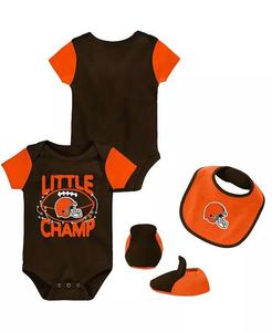 Комплект из трех частей: комбинезон Cleveland Browns Little Champ для новорожденных и младенцев, мальчиков и девочек, коричневый, оранжевый, с нагрудником и пинетками Outerstuff