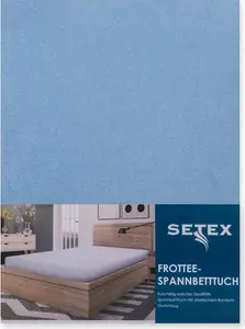 Простыня на резинке Setex 90-100 x 200 см, средне-синяя, однотонная, махровая ткань Traumschloss