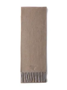 Шарф с вышитым логотипом и бахромой Prada, бежевый