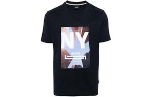 Футболка с принтом Mixed Media Artwork HUGO BOSS, синий