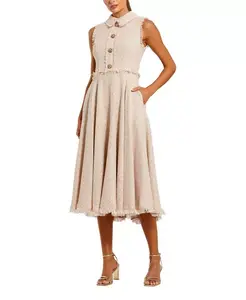 Платье-Миди из букле без рукавов с воротником и застежкой на пуговицы Mac Duggal, розовый