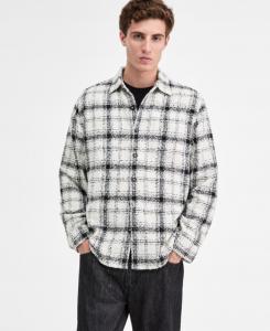 Мужская рубашка-пиджак Winston с длинными рукавами, из твида в клетку, на пуговицах GUESS, Milky Multi