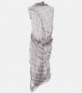 Платье миди из шелкового клетчатого атласа Dsaam с драпировкой Acne Studios, черный