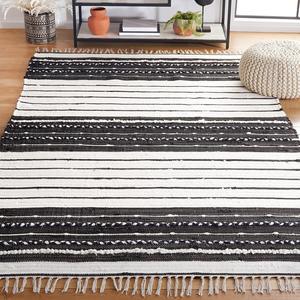 Ковер SAFAVIEH, 244 x 305 см, - коллекция Striped Kilim - большой - Black & Ivory, ручной работы, плоское плетение из хлопка, дизайн Boho, идеально для гостиной, спальни, офиса, столовой (STK207Z)